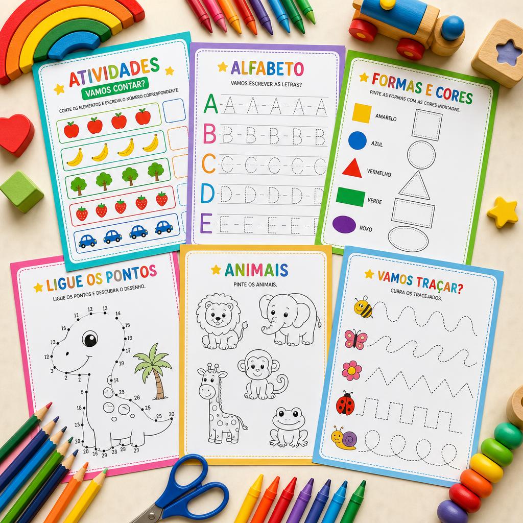 Crianças realizando atividades educativas